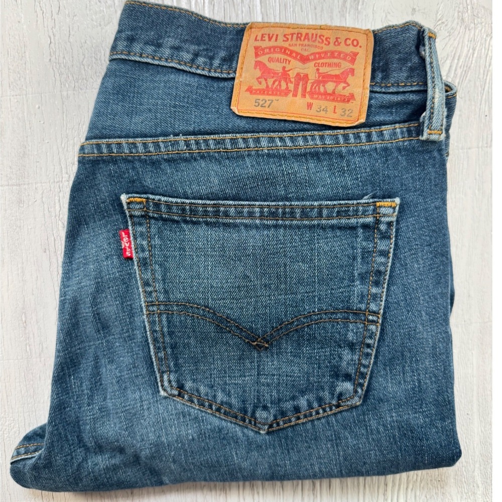 Levis 527 Slim Bootcut Jeans Mens 34x32 Medium Wash Blue Denim 05527-4257